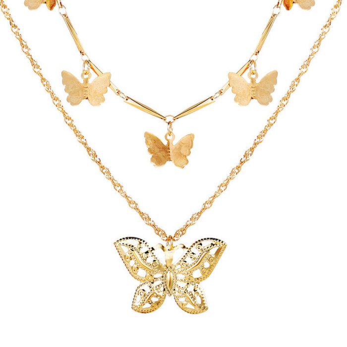Gold Plated Butterfly inspired Layered Necklace For Women - VAIRAVI