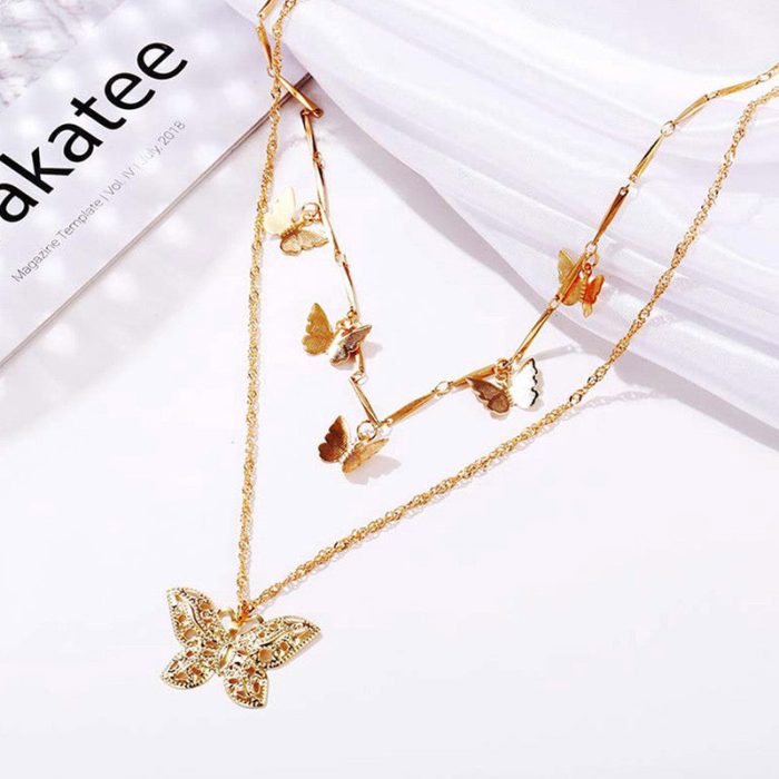 Gold Plated Butterfly inspired Layered Necklace For Women - VAIRAVI