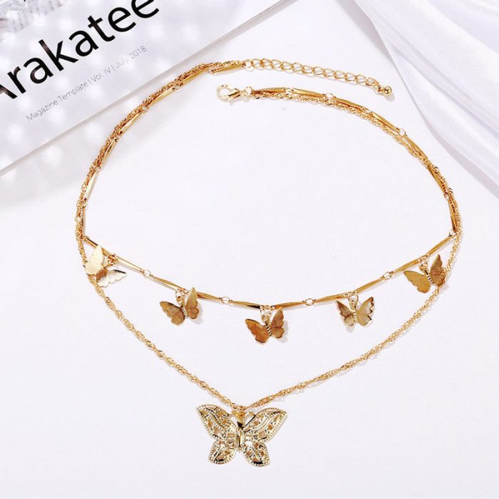Gold Plated Butterfly inspired Layered Necklace For Women - VAIRAVI