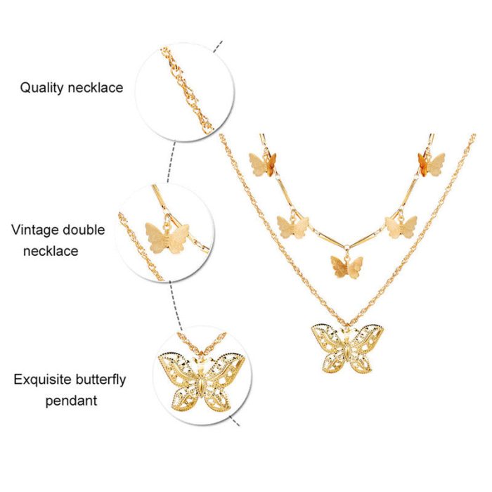 Gold Plated Butterfly inspired Layered Necklace For Women - VAIRAVI