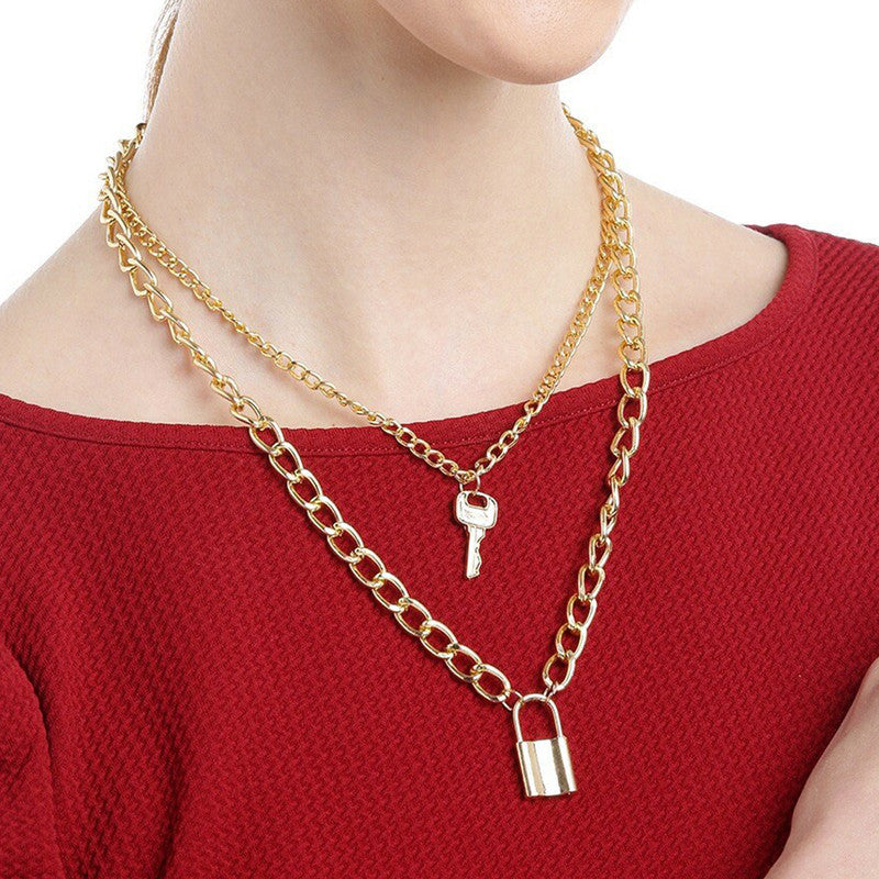 Stunning Gold Plated Lock Key Design Necklace For Women - VAIRAVI Stunning Gold Plated Lock Key Design Necklace For Women - VAIRAVI