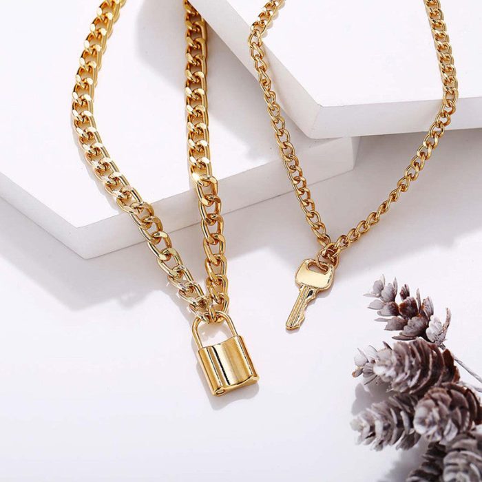 Stunning Gold Plated Lock Key Design Necklace For Women - VAIRAVI