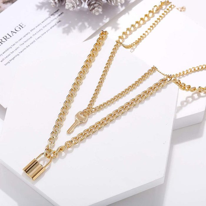 Stunning Gold Plated Lock Key Design Necklace For Women - VAIRAVI