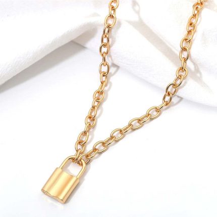 Glitzy Lock Design Gold Plated Chain Necklace For Women - VAIRAVI