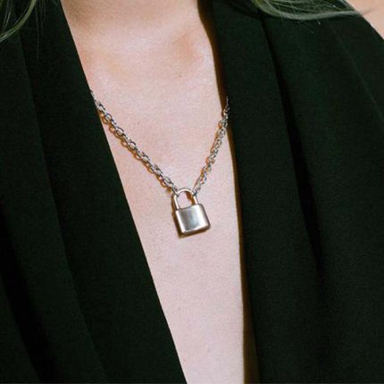 Glitzy Lock Design Silver Plated Chain Necklace For Women - VAIRAVI