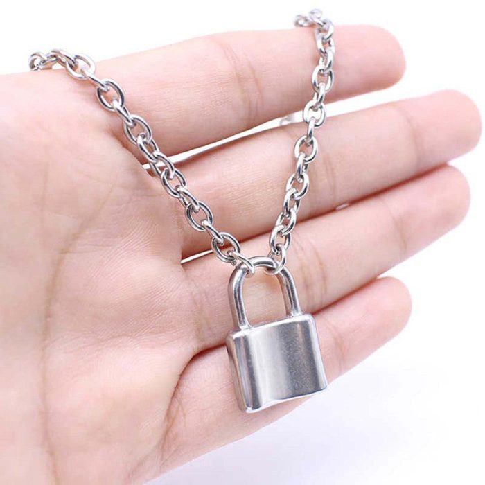 Glitzy Lock Design Silver Plated Chain Necklace For Women - VAIRAVI