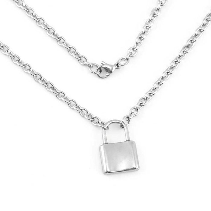 Glitzy Lock Design Silver Plated Chain Necklace For Women - VAIRAVI