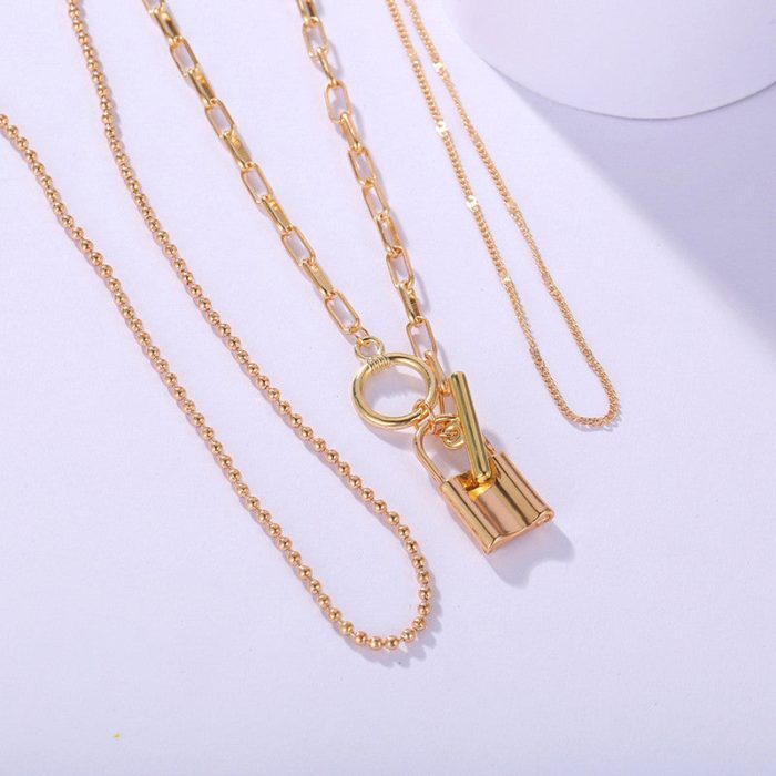Marvellous AD Star Lock Gold Plated Multi Layers Necklace For Women - VAIRAVI