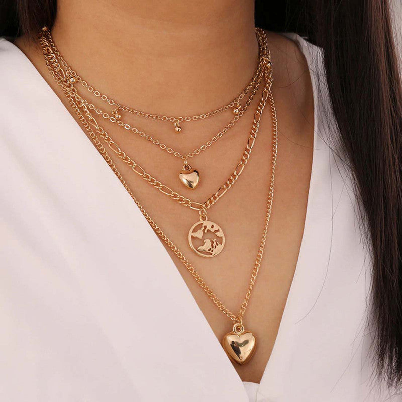 Gracious Heart Design Gold Plated Layered Chain Necklace For Women - VAIRAVI Gracious Heart Design Gold Plated Layered Chain Necklace For Women - VAIRAVI