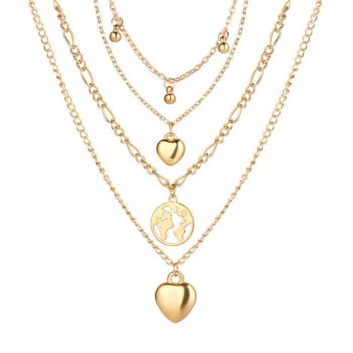 Gracious Heart Design Gold Plated Layered Chain Necklace For Women - VAIRAVI