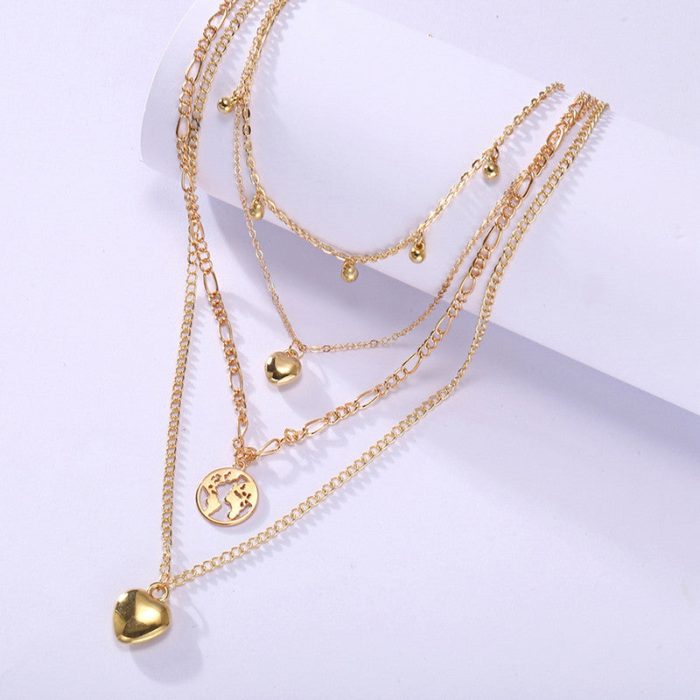 Gracious Heart Design Gold Plated Layered Chain Necklace For Women - VAIRAVI