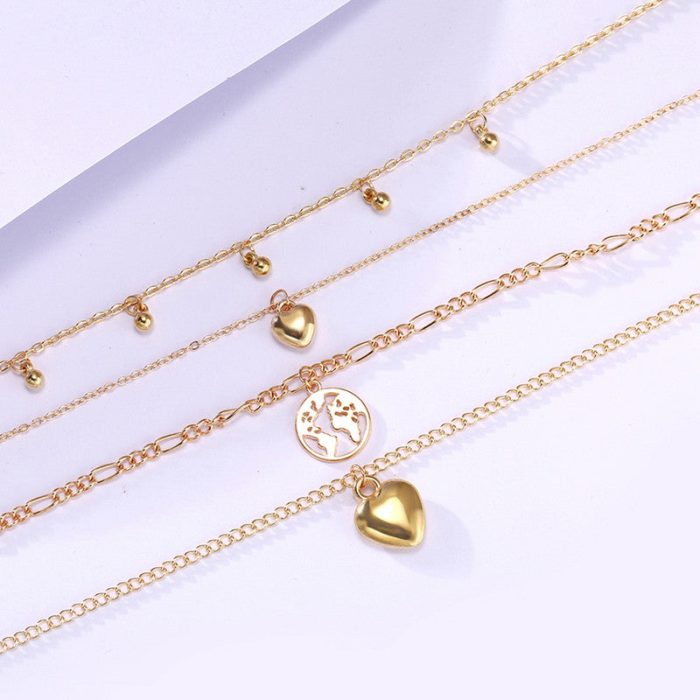 Gracious Heart Design Gold Plated Layered Chain Necklace For Women - VAIRAVI