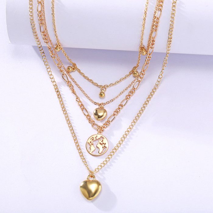 Gracious Heart Design Gold Plated Layered Chain Necklace For Women - VAIRAVI