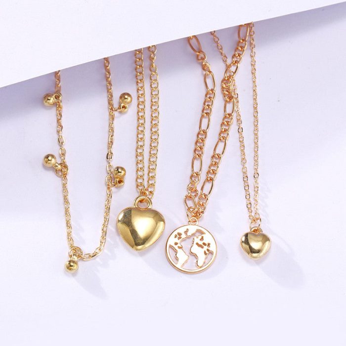 Gracious Heart Design Gold Plated Layered Chain Necklace For Women - VAIRAVI