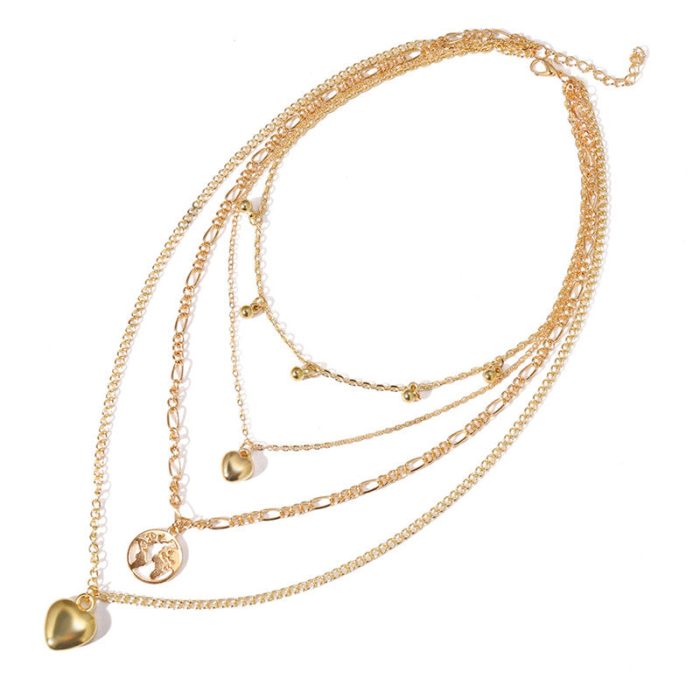 Gracious Heart Design Gold Plated Layered Chain Necklace For Women - VAIRAVI