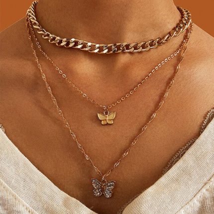 AD Butterfly Multi Strand Gold Plated Necklace For Women - VAIRAVI