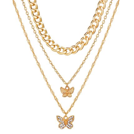 AD Butterfly Multi Strand Gold Plated Necklace For Women - VAIRAVI