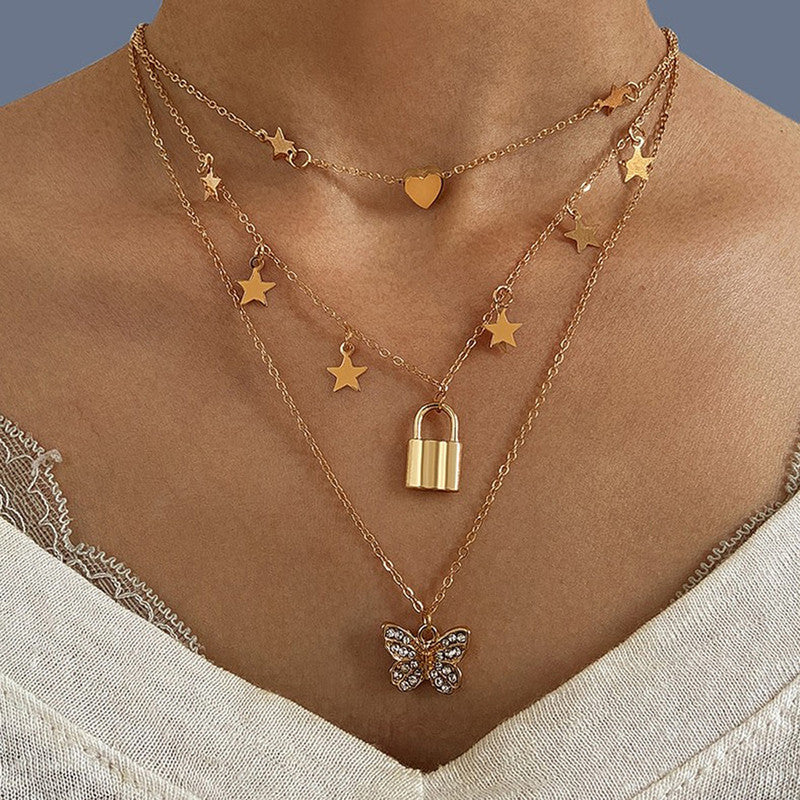 Gold Plated Butterfly inspired Layered Necklace For Women - VAIRAVI Gold Plated Butterfly inspired Layered Necklace For Women - VAIRAVI