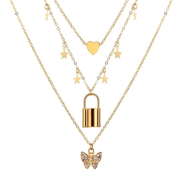 Gold Plated Butterfly inspired Layered Necklace For Women - VAIRAVI