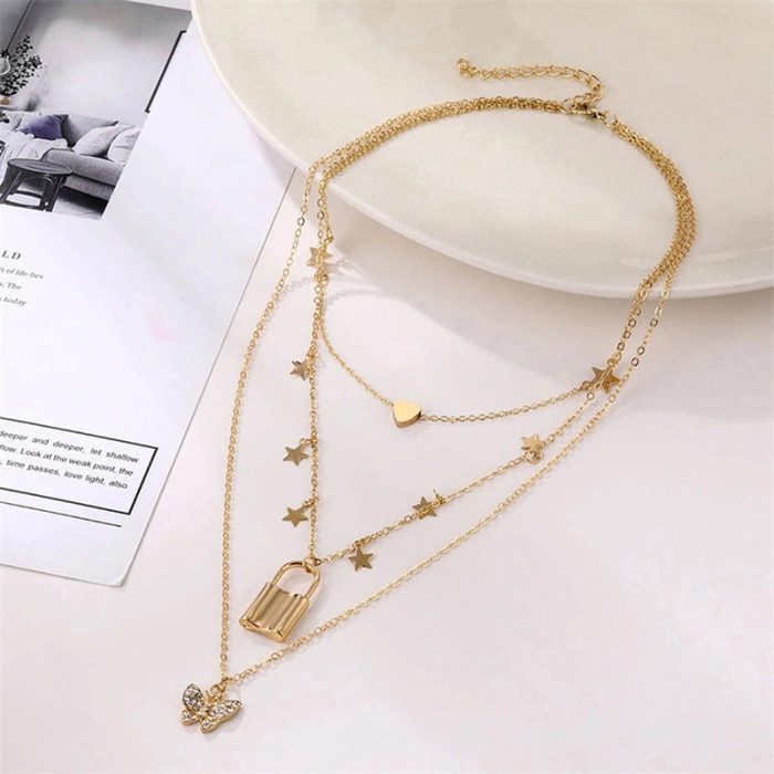 Gold Plated Butterfly inspired Layered Necklace For Women - VAIRAVI