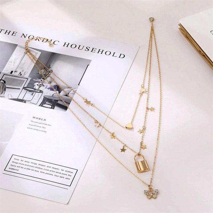 Gold Plated Butterfly inspired Layered Necklace For Women - VAIRAVI