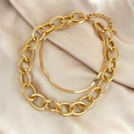 Gold-Toned Gold Plated Layered Necklace For Women - VAIRAVI