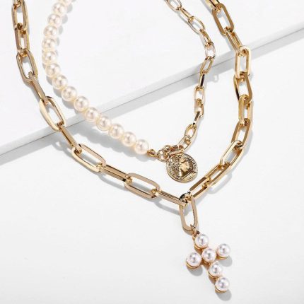 Gold-Toned Pearly White Layered Necklace For Women - VAIRAVI