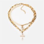 Gold-Toned Pearly White Layered Necklace For Women - VAIRAVI