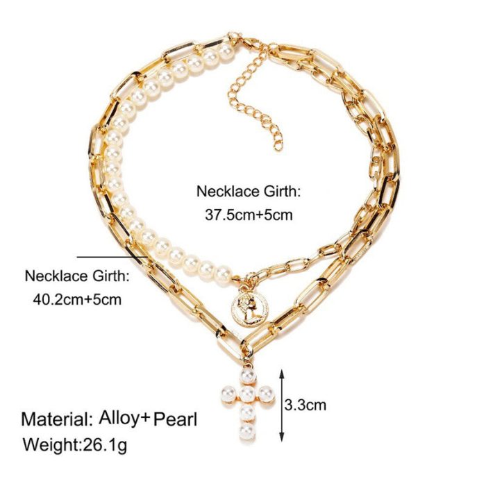 Gold-Toned Pearly White Layered Necklace For Women - VAIRAVI