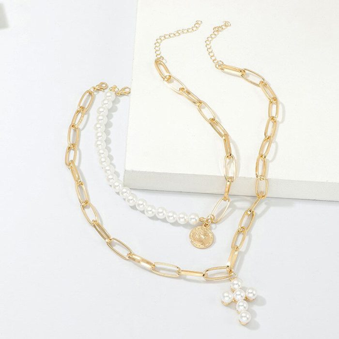 Gold-Toned Pearly White Layered Necklace For Women - VAIRAVI