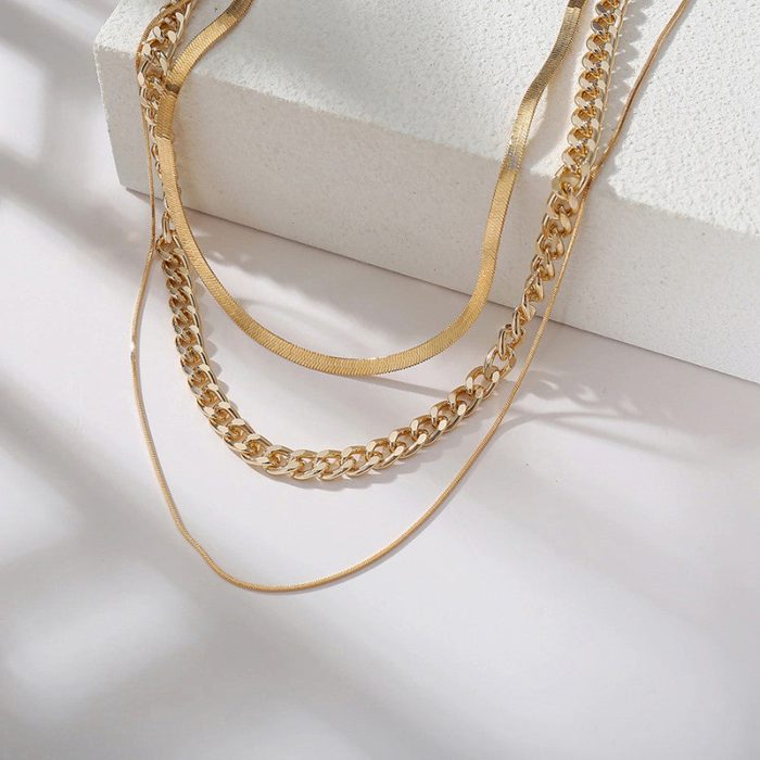 Gold Plated Gold Toned Triple Layered Necklace For Women - VAIRAVI