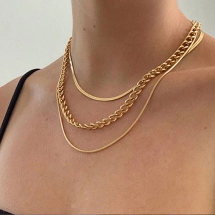 Gold Plated Gold Toned Triple Layered Necklace For Women - VAIRAVI