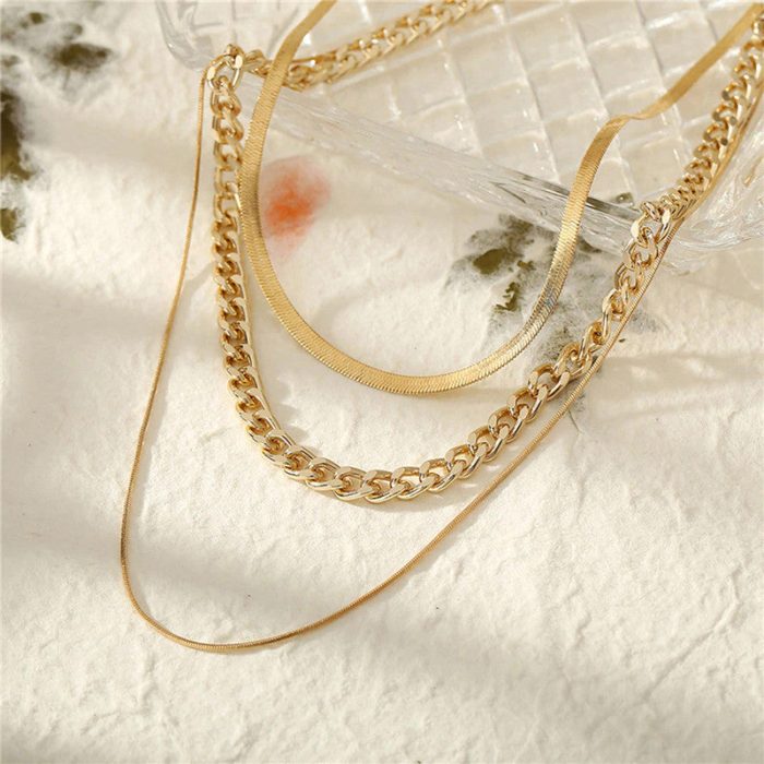 Gold Plated Gold Toned Triple Layered Necklace For Women - VAIRAVI
