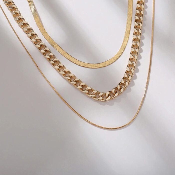 Gold Plated Gold Toned Triple Layered Necklace For Women - VAIRAVI