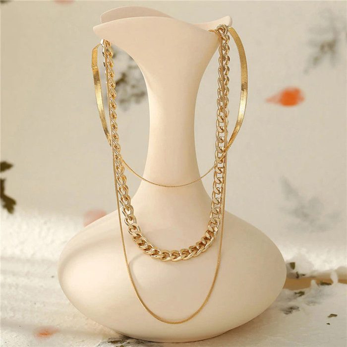 Gold Plated Gold Toned Triple Layered Necklace For Women - VAIRAVI