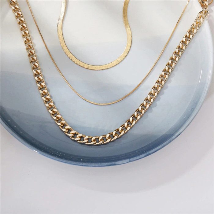 Gold Plated Gold Toned Triple Layered Necklace For Women - VAIRAVI