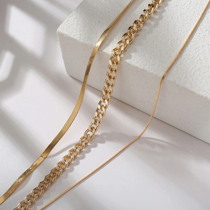 Gold Plated Gold Toned Triple Layered Necklace For Women - VAIRAVI