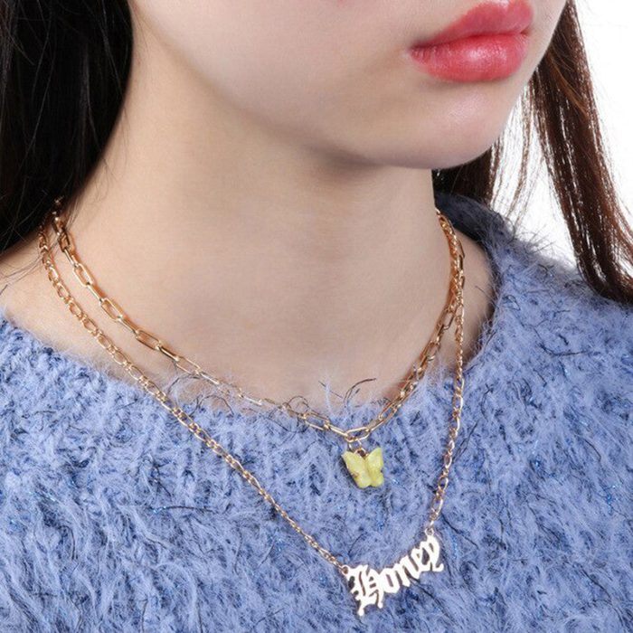 Butterfly inspired Angel Gold Plated Multi Strand Necklace For Women - VAIRAVI