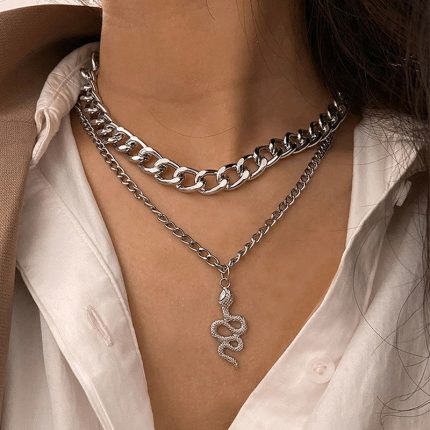 Snake inspired Silver Plated Layered Necklace For Women - VAIRAVI