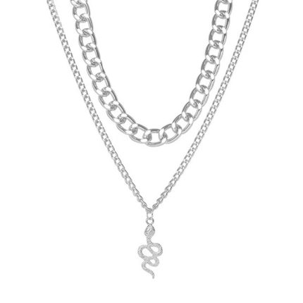 Snake inspired Silver Plated Layered Necklace For Women - VAIRAVI
