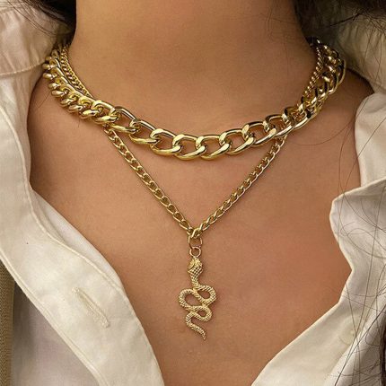 Snake inspired Gold Plated Layered Necklace For Women - VAIRAVI