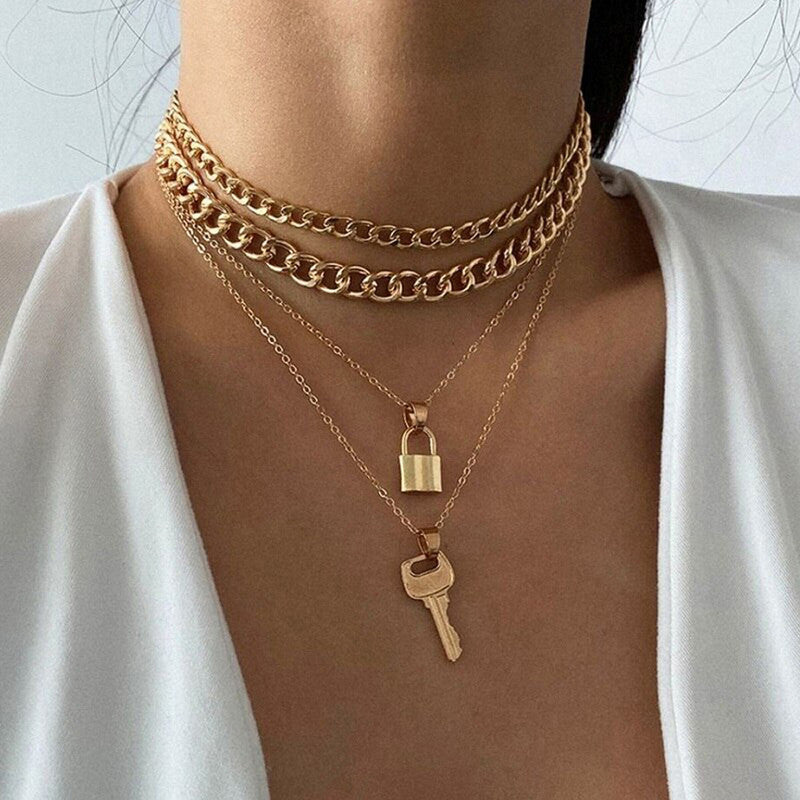 Gold Plated Lock-Key Layered Necklace For Women - VAIRAVI Gold Plated Lock-Key Layered Necklace For Women - VAIRAVI
