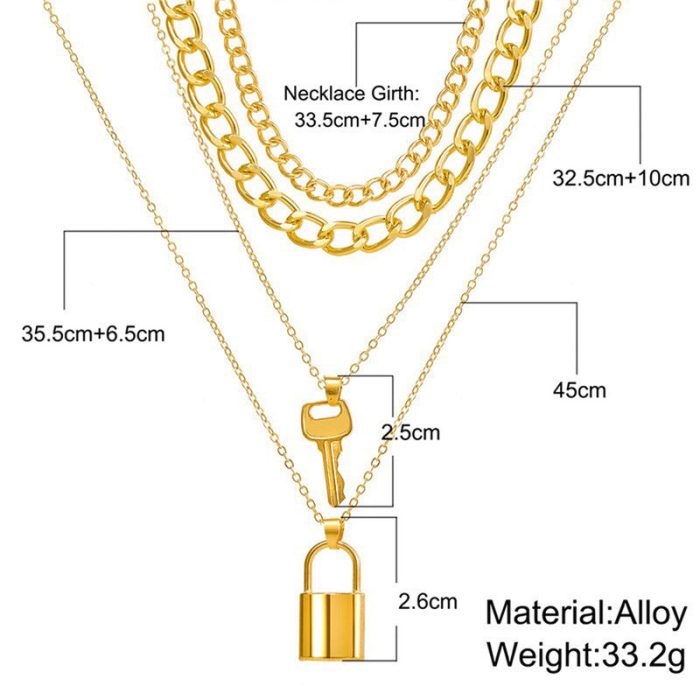 Gold Plated Lock-Key Layered Necklace For Women - VAIRAVI