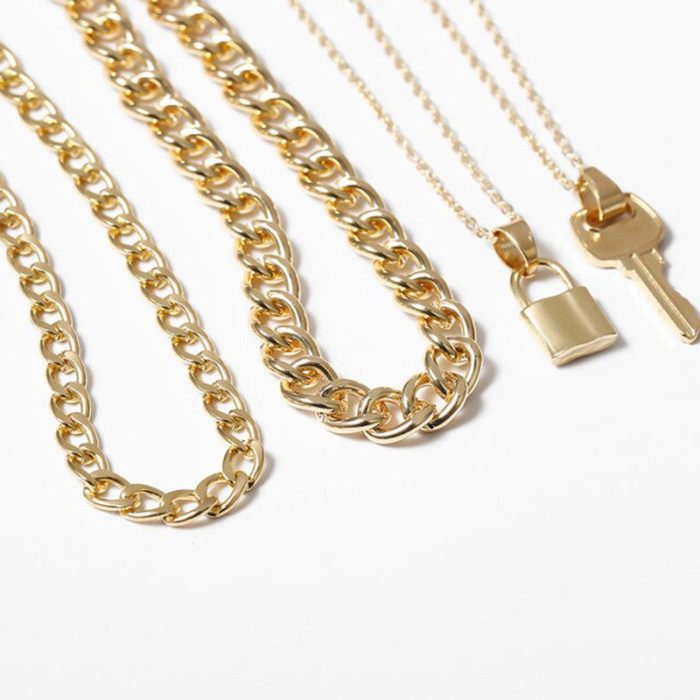 Gold Plated Lock-Key Layered Necklace For Women - VAIRAVI