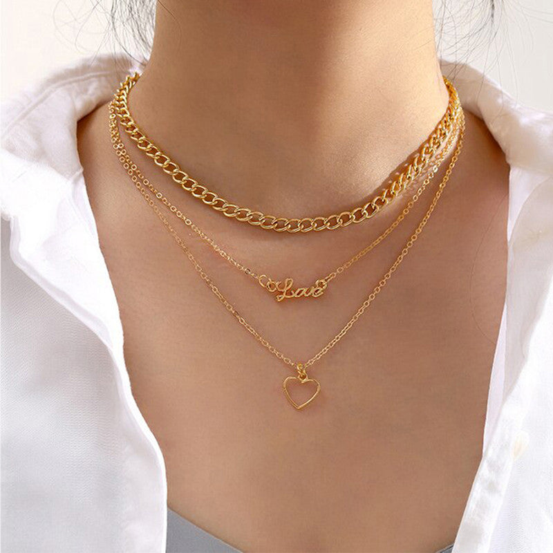 Gold Plated Hearts inspired Layered Necklace For Women - VAIRAVI Gold Plated Hearts inspired Layered Necklace For Women - VAIRAVI