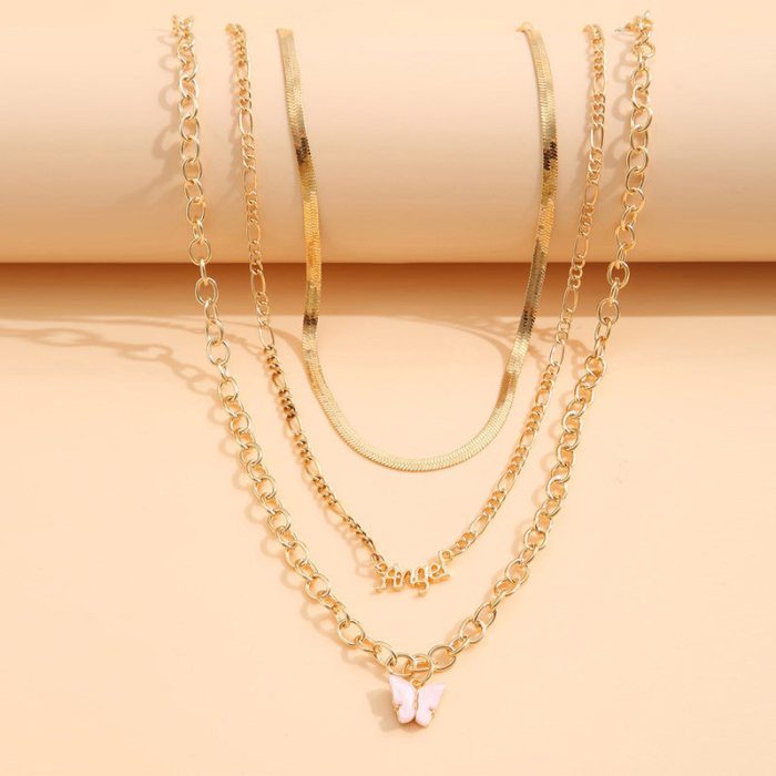 Gold Plated "Angel" Layered Necklace with a Butterfly Necklace For Women - VAIRAVI