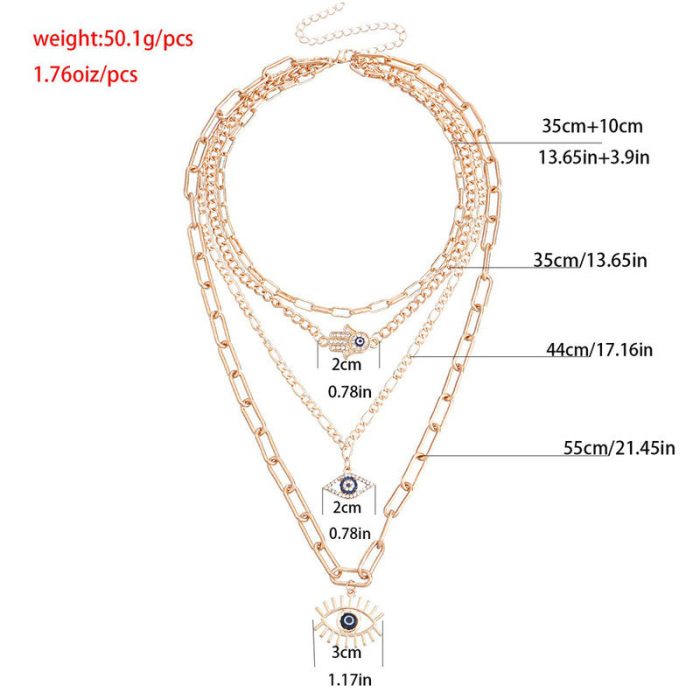 Gold Plated Gold-Toned Evil Eye and Buddha Hand Layered Necklace For Women - VAIRAVI