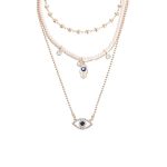 Gold Plated Gold-Toned Evil Eye and Buddha Hand Layered Necklace For Women - VAIRAVI