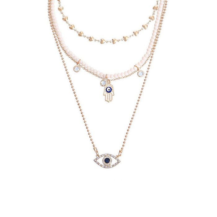 Gold Plated Gold-Toned Evil Eye and Buddha Hand Layered Necklace For Women - VAIRAVI