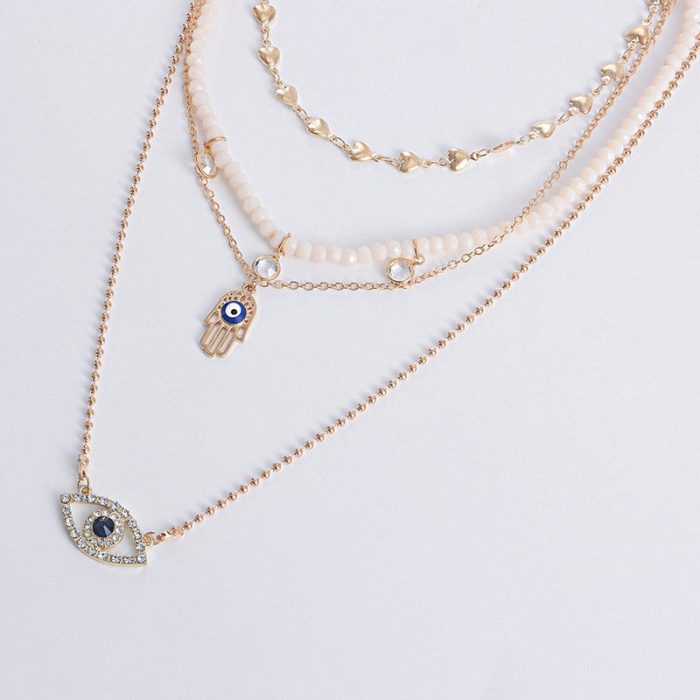 Gold Plated Gold-Toned Evil Eye and Buddha Hand Layered Necklace For Women - VAIRAVI